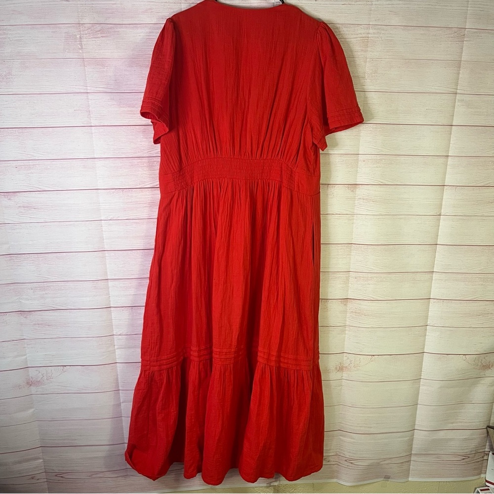 Boden Eve Red Orange  100% Cotton Double Cloth Midi Dress‎ Size 16-18R - Picture 7 of 7